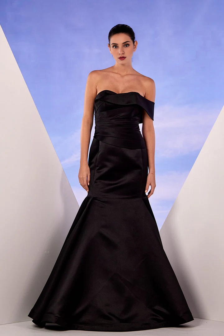 Single shoulder strap satin thin shoulder strap and floor length gown evening dresses