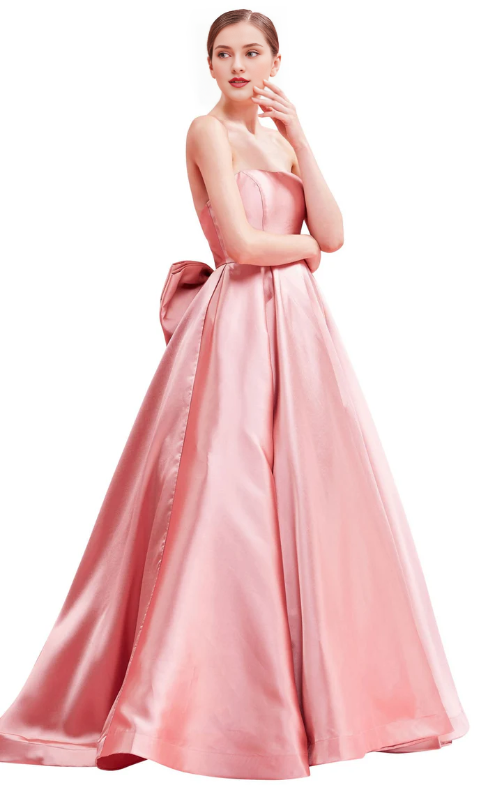 A-line off shoulder chicken heart collar back bow and floor length evening gown