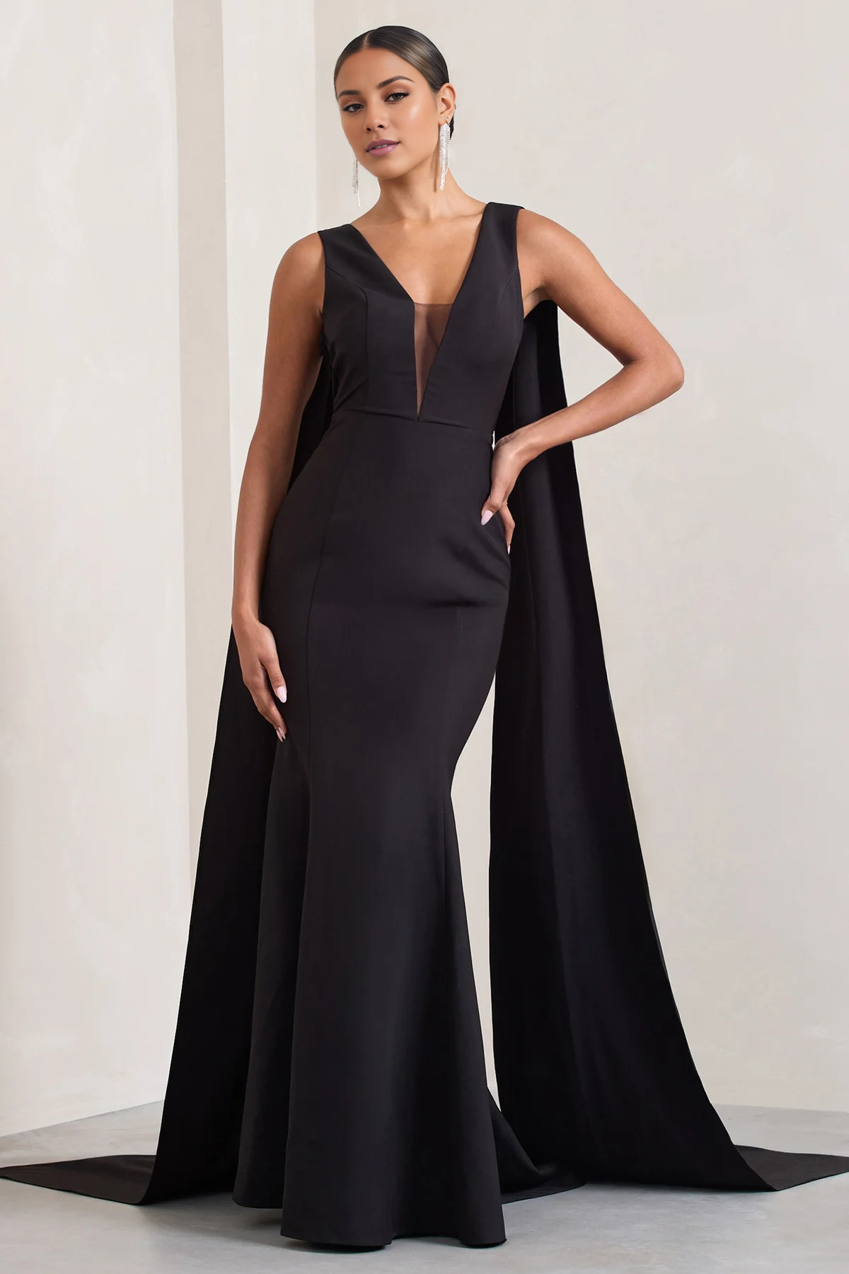 Mermaid cape deep V backless and floor length evening dress - jimiss Dress