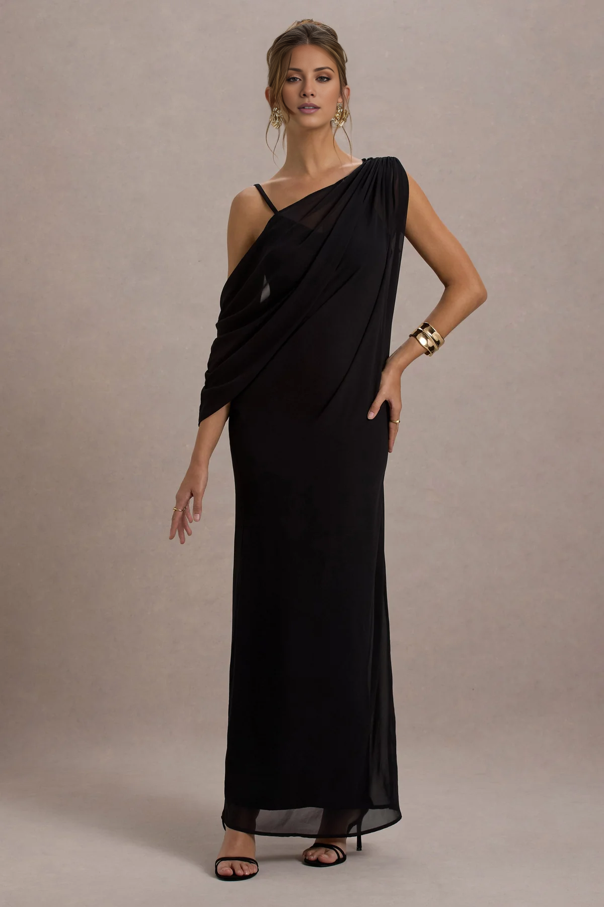 Chiffon ribbon black V-neck and floor length evening dress - Jimiss Dress