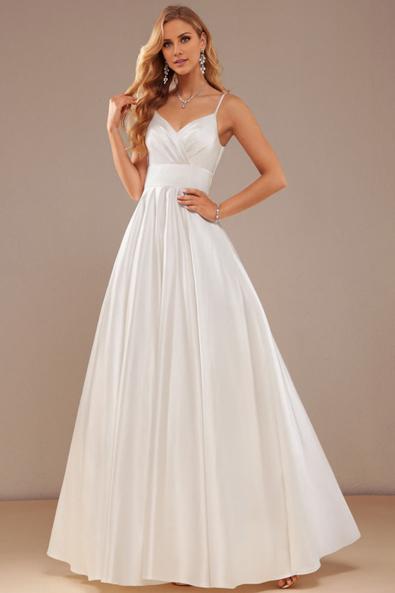 Ball Dress/Princess V-neck Sleeveless Thin Strap Floor Pulling Satin Wedding Dress