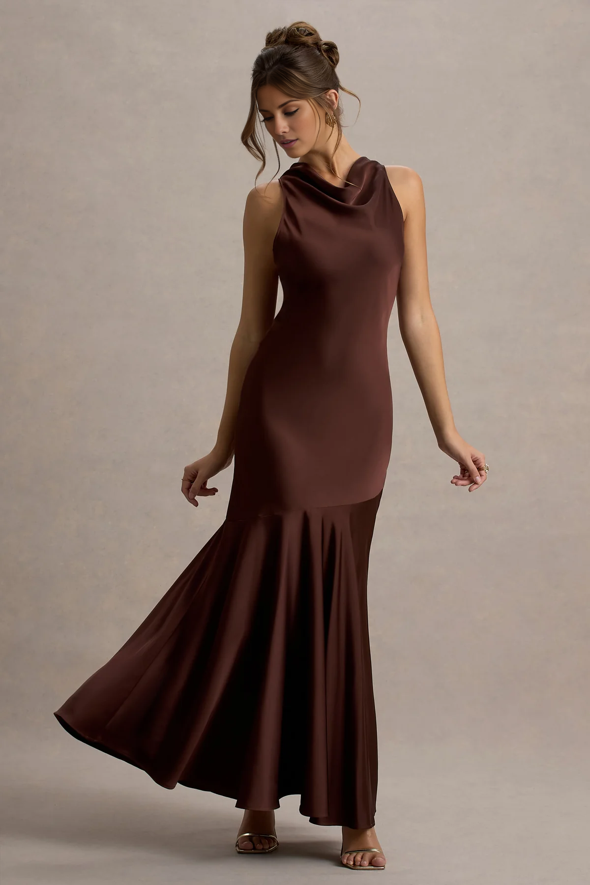 Satin high neck backless and floor length evening dress - jimiss dress