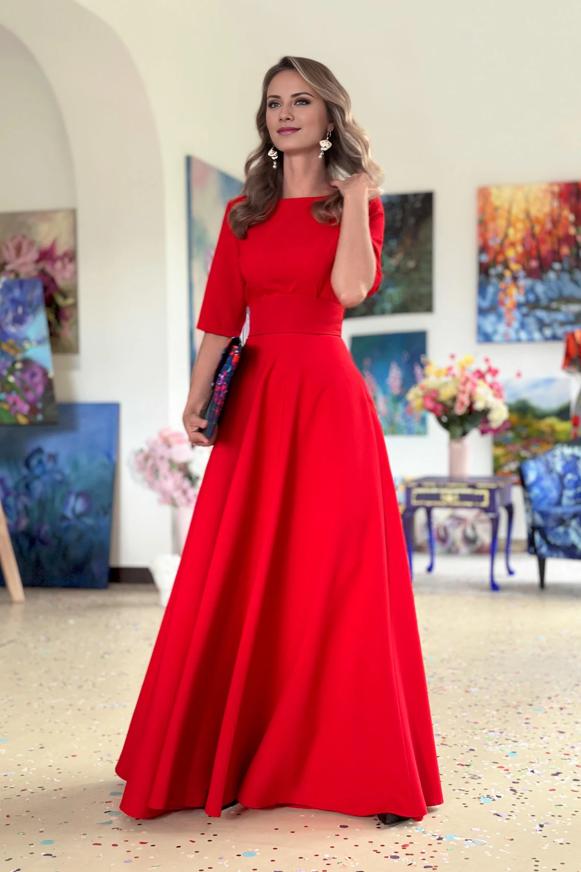 Jimiss - Short sleeved boat neck trumpet and floor length Prom dress