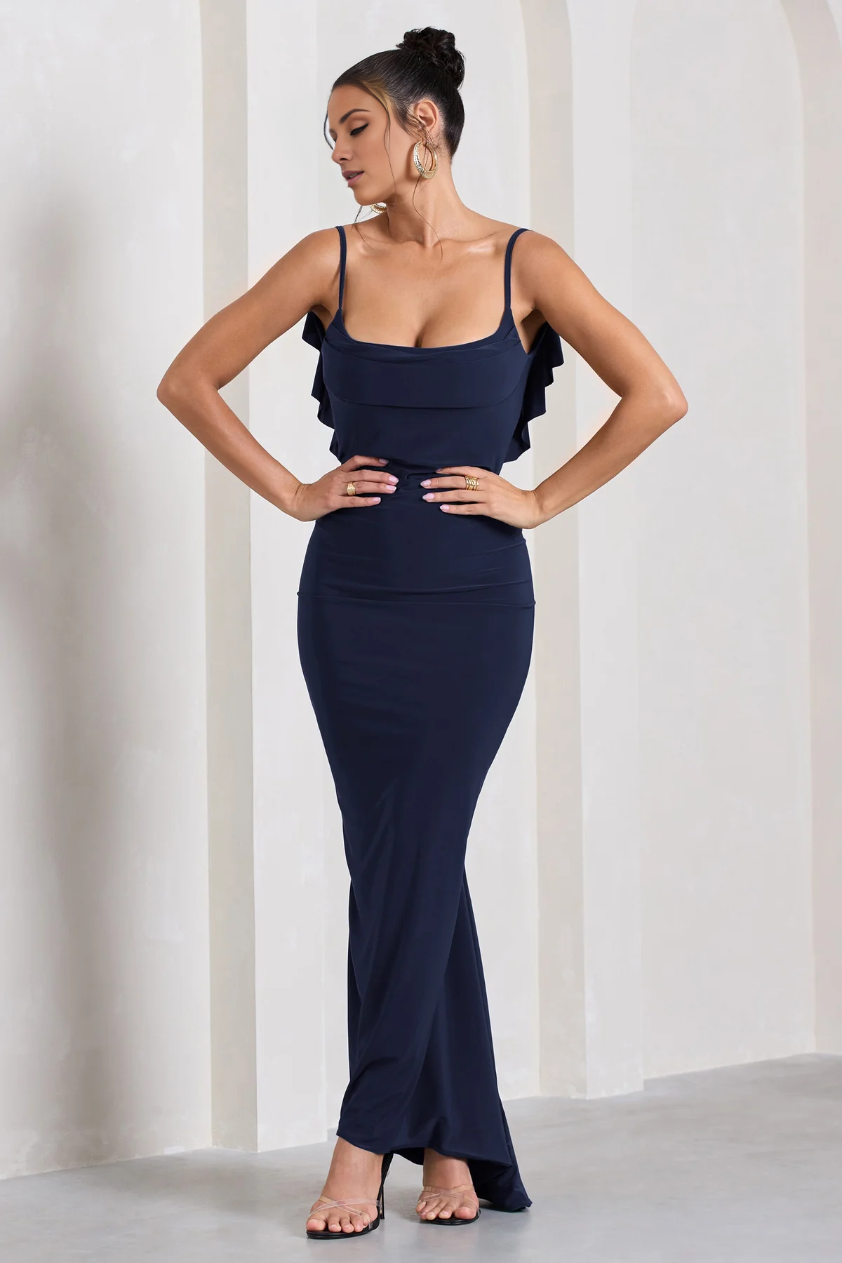 Wrinkled backless backless slim fit and floor length evening dress - Jimiss Dress