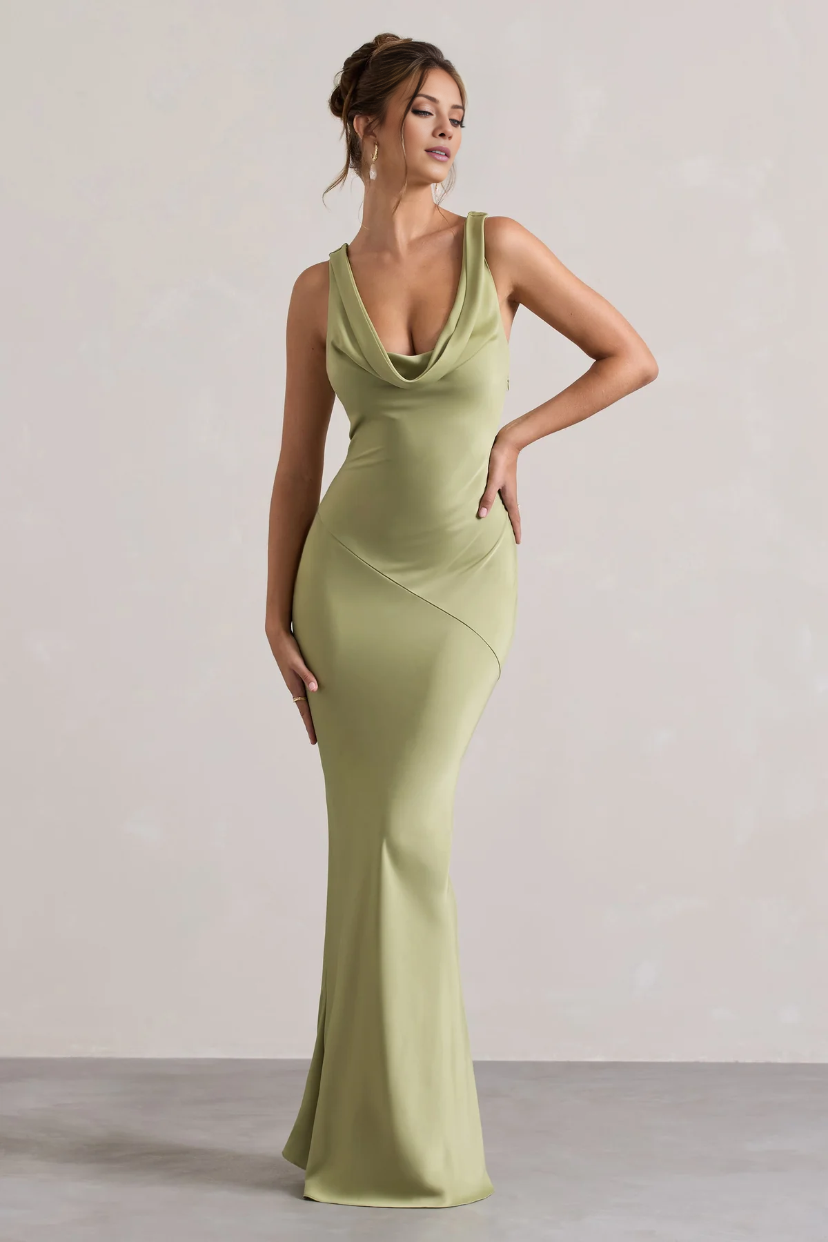 Hooded collar satin long neck dress mermaid and floor length evening dress - jimiss dress