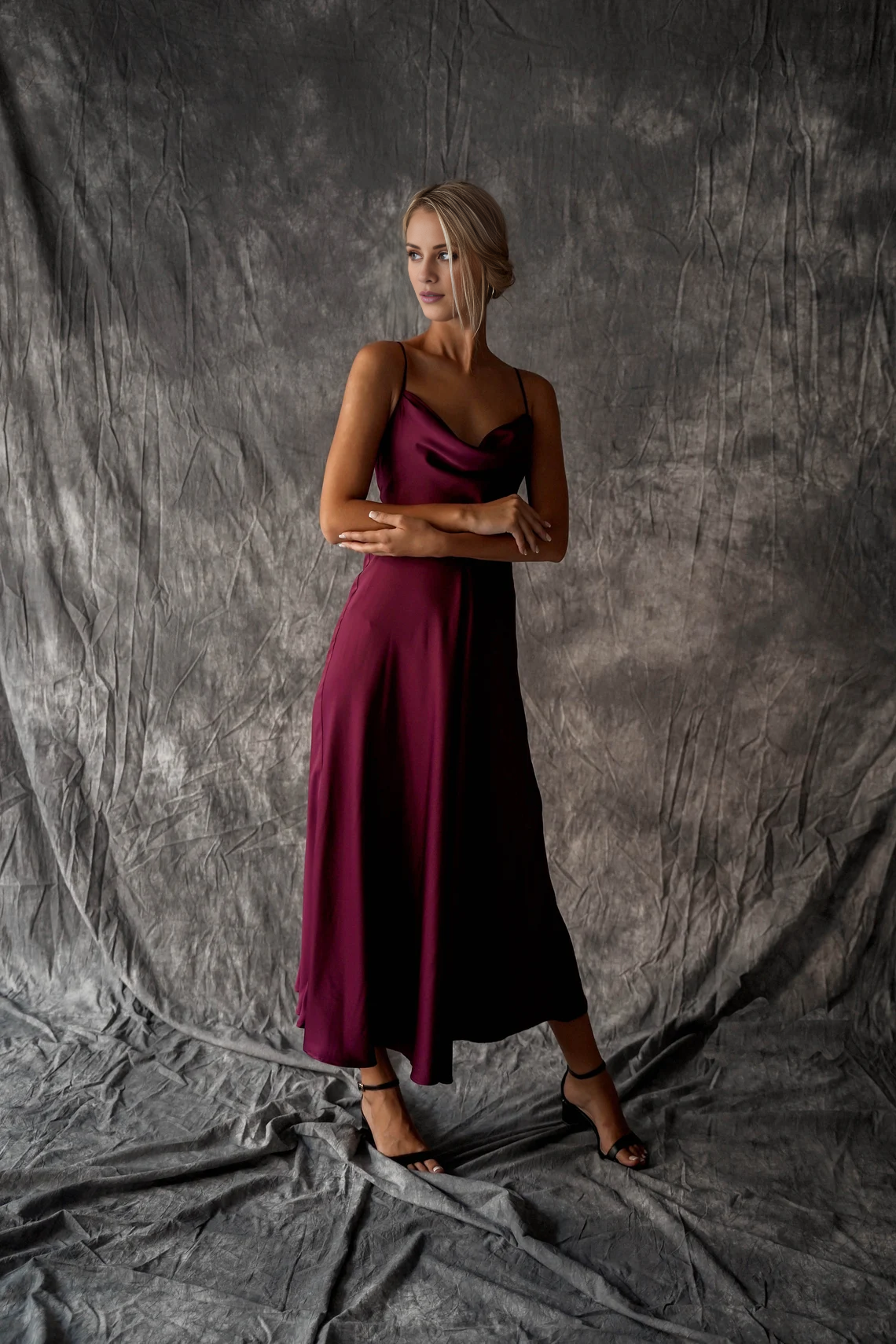 Jimiss - Thin shoulder strap satin scarf collar backless long Prom dress