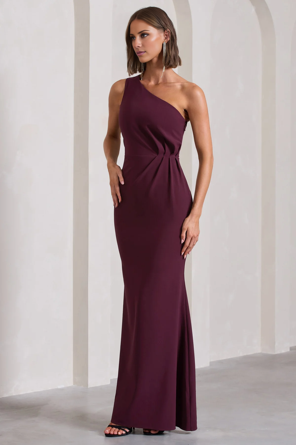 One shoulder pleated and floor length evening dress - Jimiss Dress