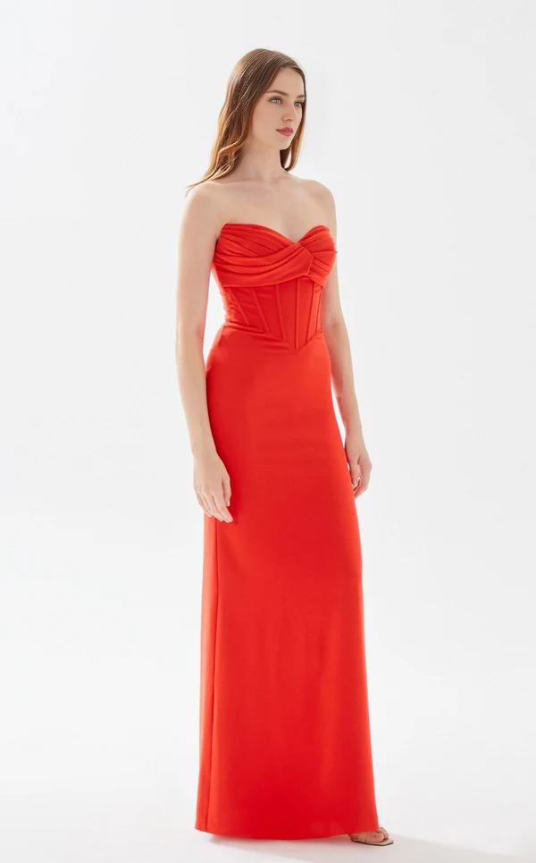 Chicken neckline tight corset straight tube and floor length evening dress