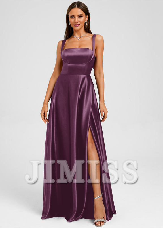 Bow A-line straight satin and floor length Prom dress