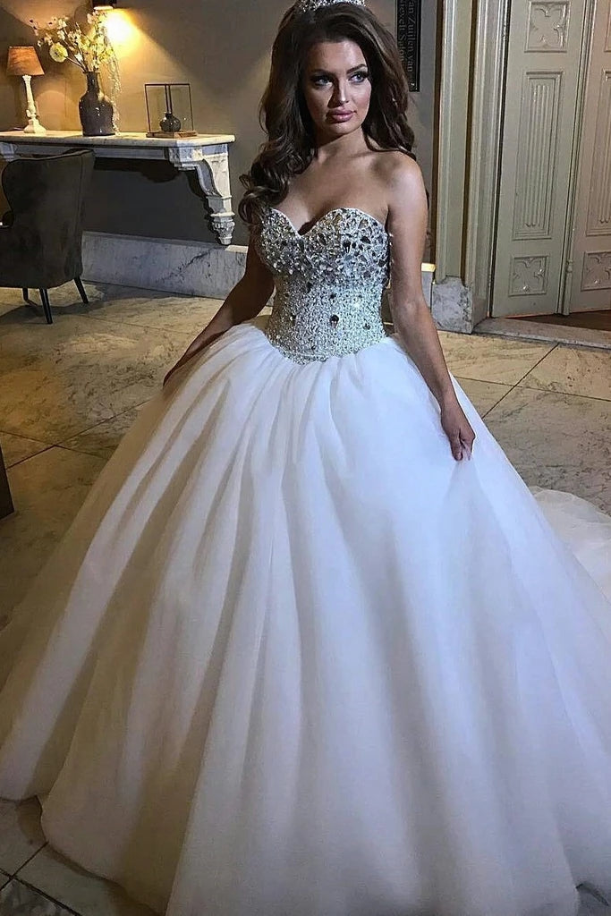 Tulle Beading Ball Gown Off The Shoulder Wedding Dress