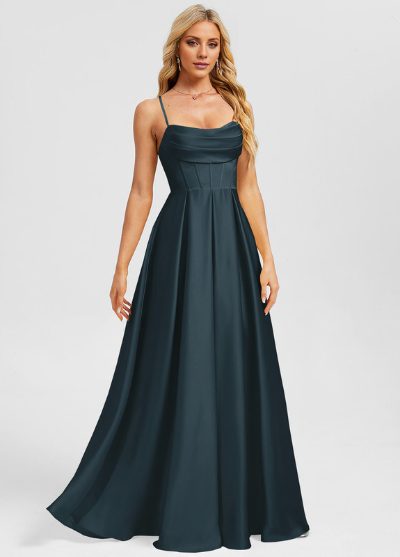 A-line sweetheart floor-length matte satin prom dress