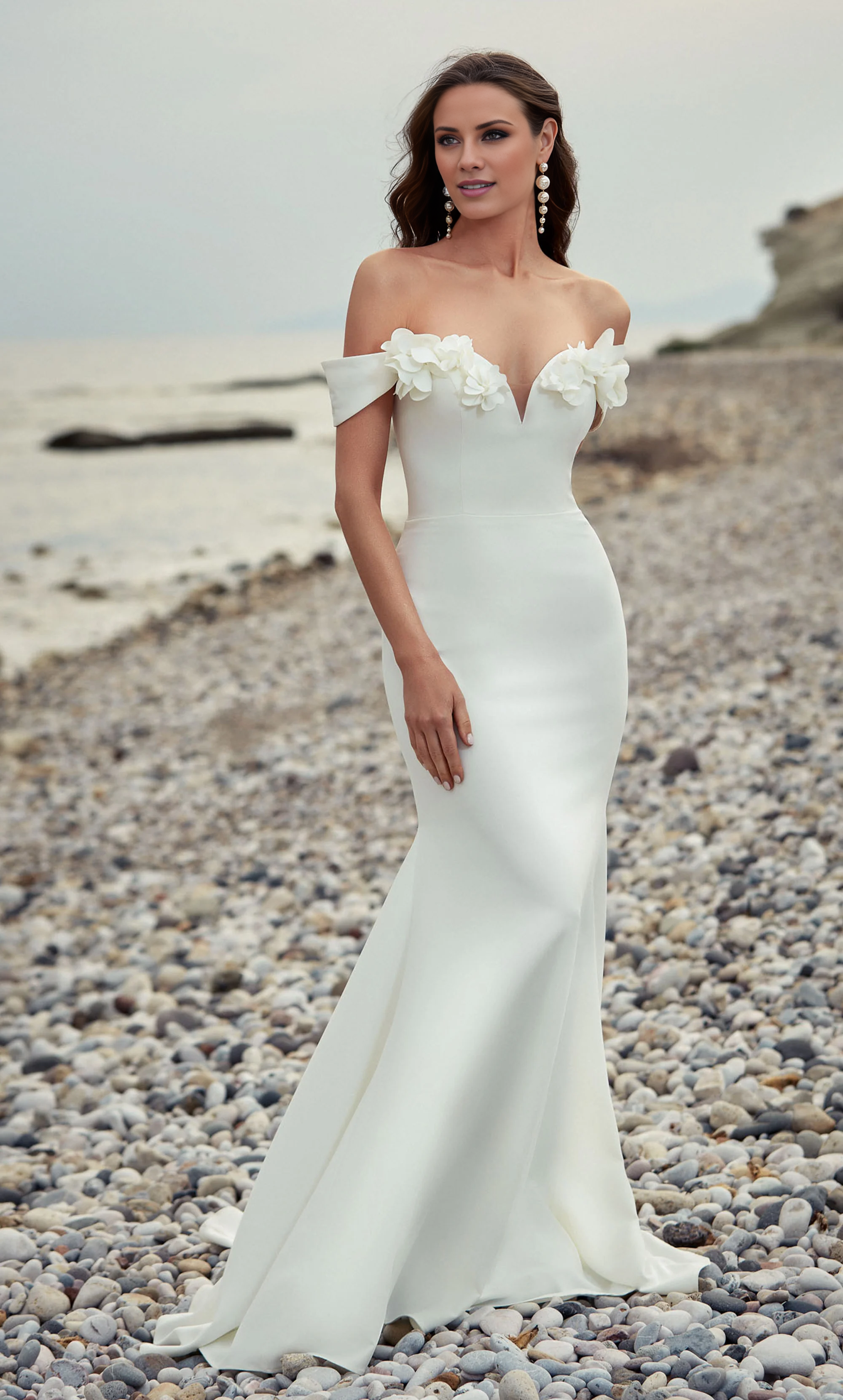 Shoulderless mermaid backless floral decal wedding dress