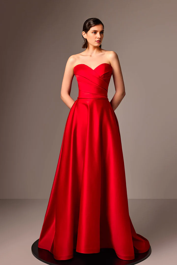 Heart collar satin strapless and floor length godons evening dresses