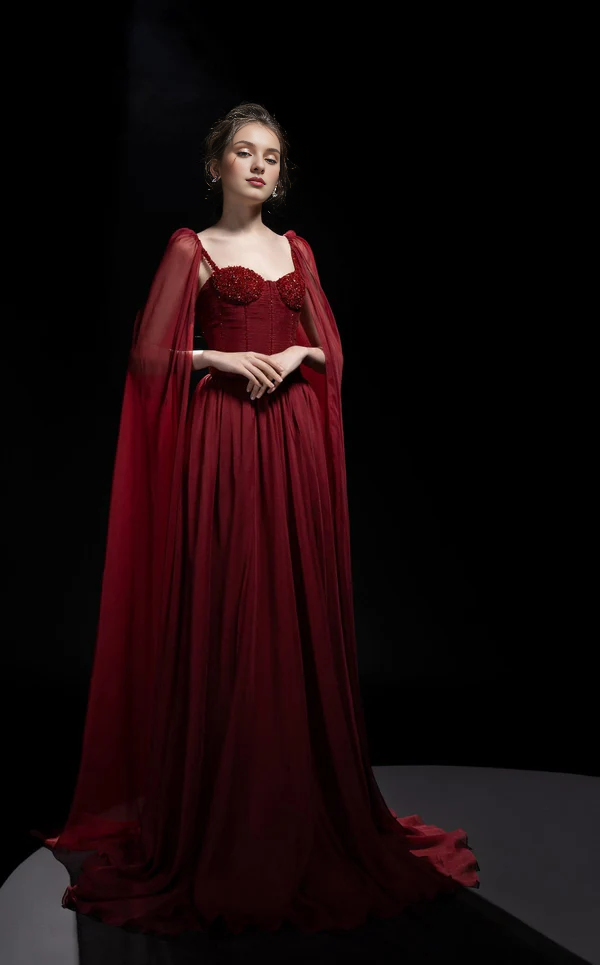 Heart neckline thin shoulder straps exposed back and floor length Prom dress