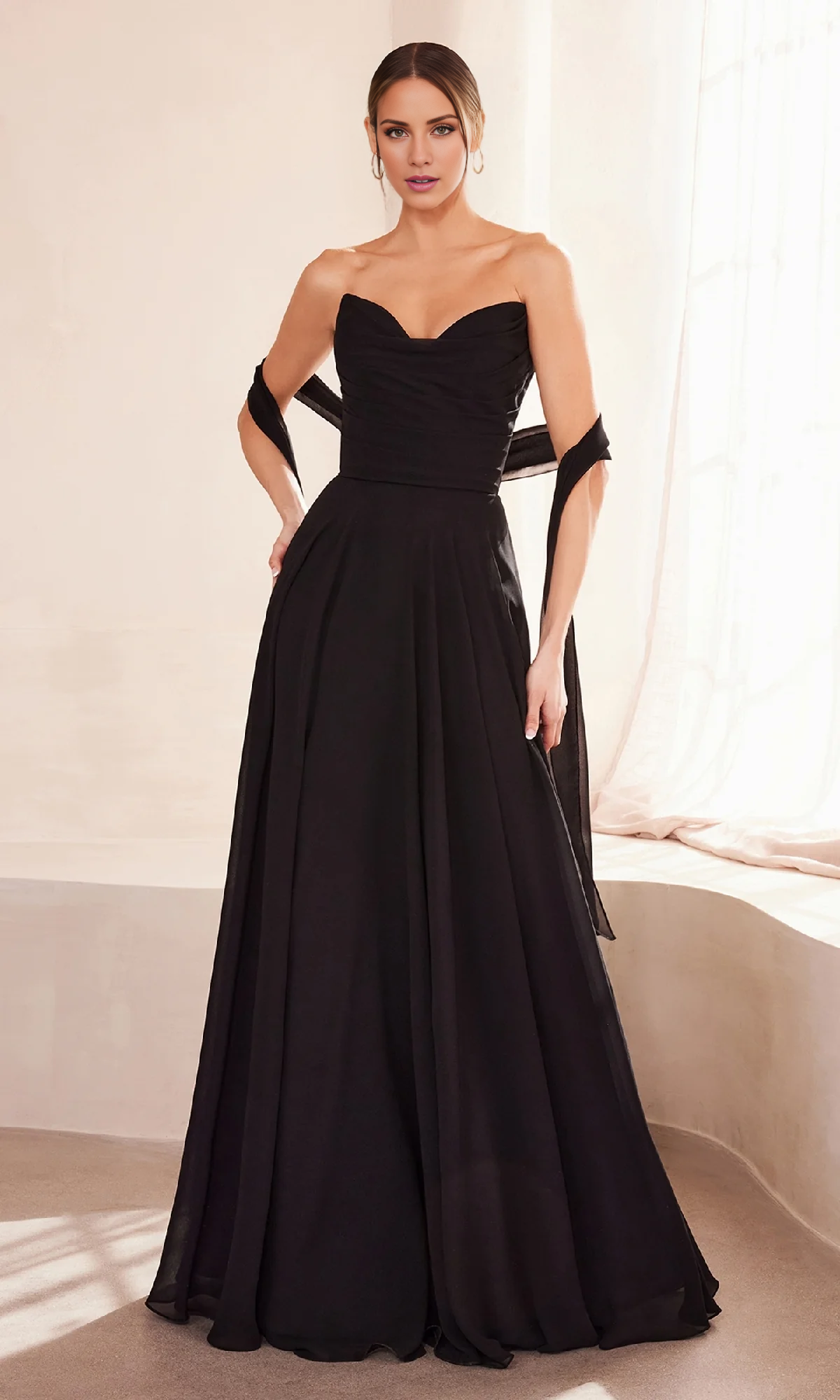 Jimiss A-line off shoulder strapless back strap and floor length Prom dress