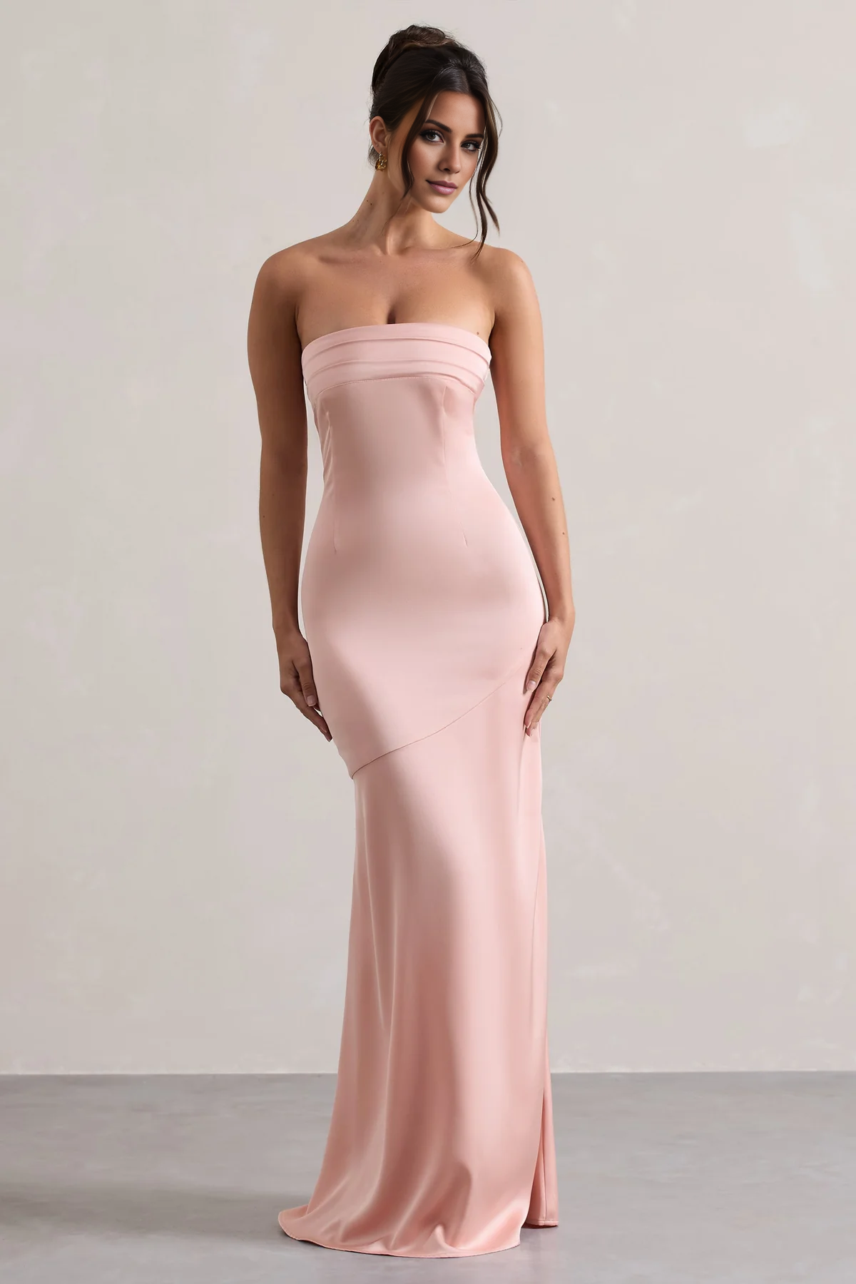 Satin pleated strapless backless and floor length evening dress - Jimiss Dress