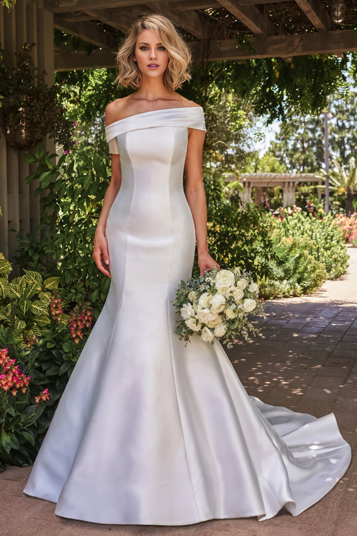 Mermaid asymmetrical strapless and floor length wedding dress