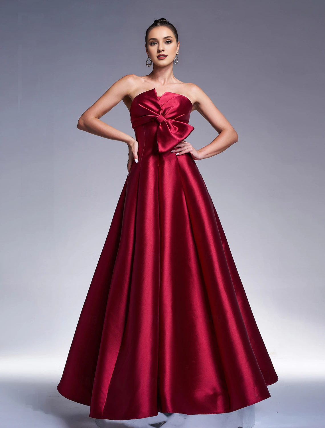 A-line evening gown sparkling dress formal and floor long sleeved strapless satin bow 2025 gowns evening dresses