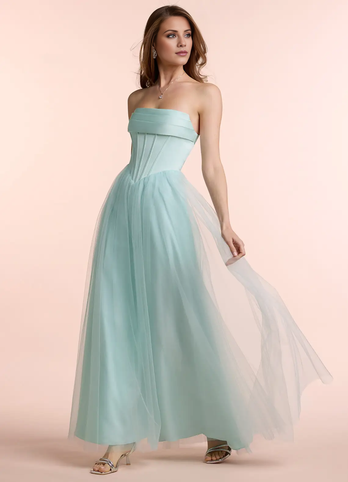 Jimiss - off shoulder collar sheer strapless and floor length Prom dress
