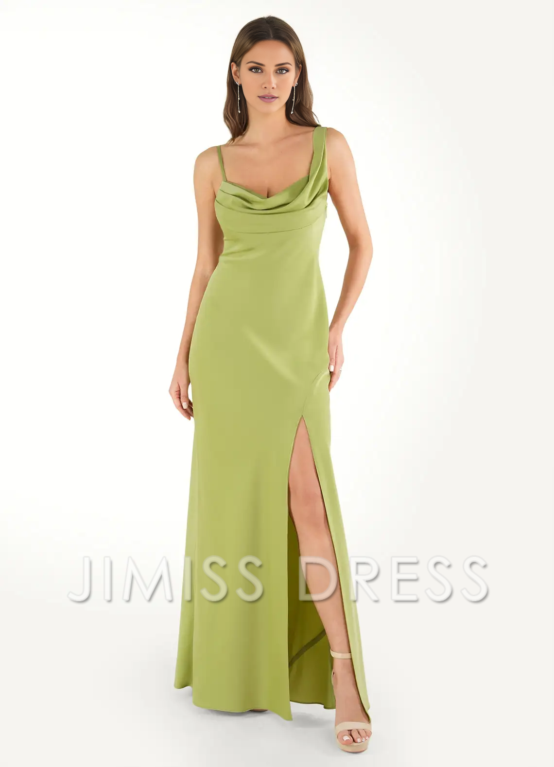 Jimiss asymmetrical neckline backless side slit and floor length Prom dress