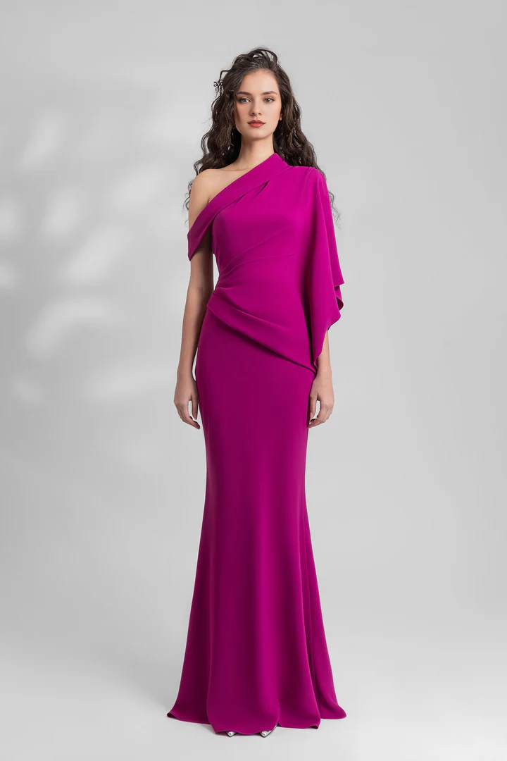 Mermaid/Horn Wedding Guest Dress Elegant Dress Formal Wedding Guest Floor Length Sleeveless One Shoulder Pink Dress Chiffon Wrinkles 2025 Gowns Evening Dresses