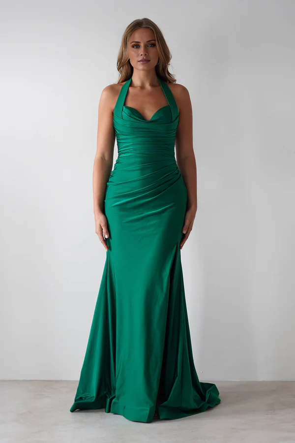Mermaid Hanging Neck Open Back and Ground length Prom Dress - Jimiss Dress