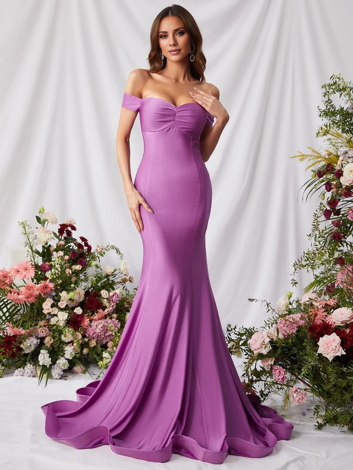 Mermaid off shoulder back zipper and floor length formal dress