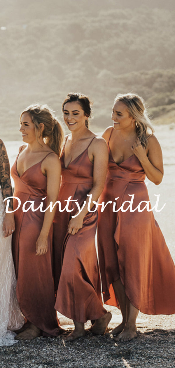 Sexy V-neck Spaghetti Strap Simple Side Slit Long Bridesmaid Dresses.DB10761