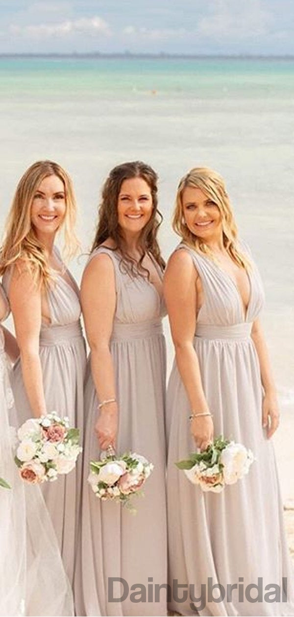 Sexy V-neck A-line Chiffon Side Slit Bridesmaid Dresses.DB10295