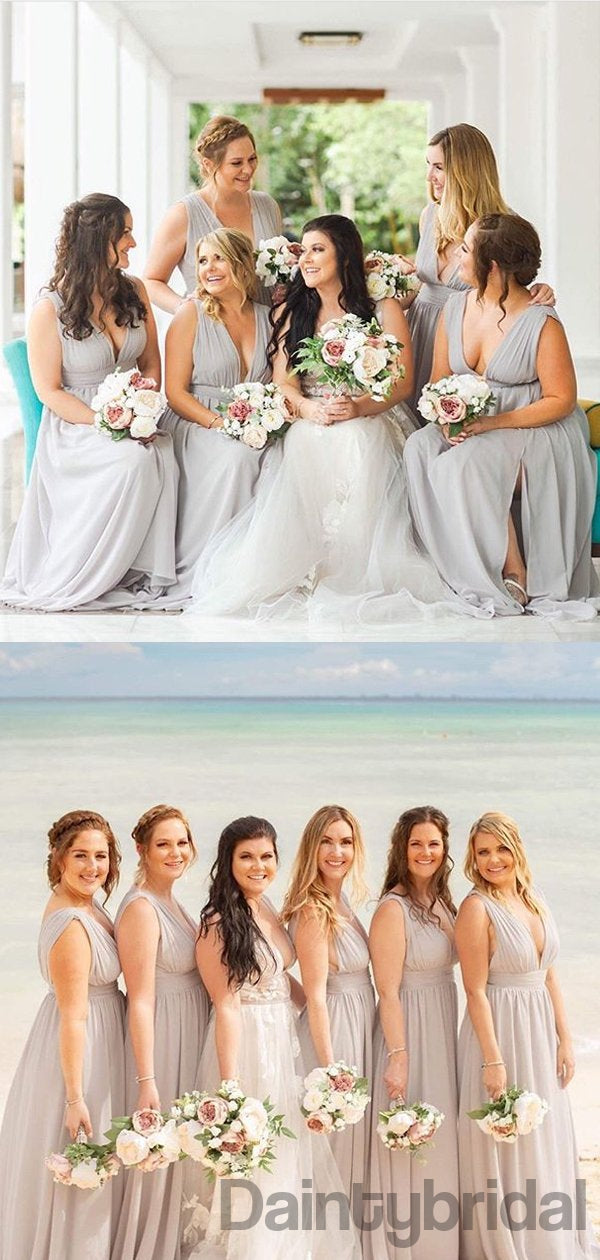 Sexy V-neck A-line Chiffon Side Slit Bridesmaid Dresses.DB10295