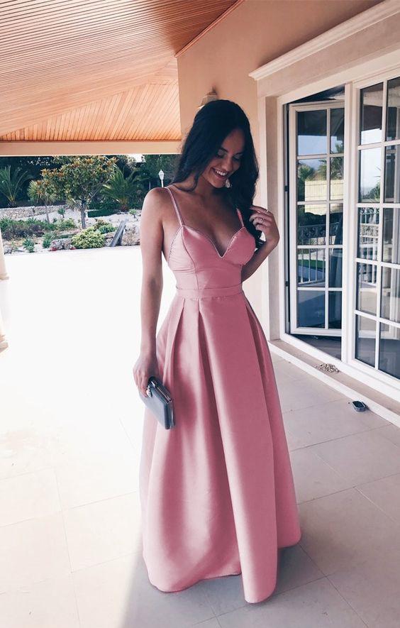 Spaghetti Straps Sweetheart Long Satin Floor Length Bridesmaid Dresses