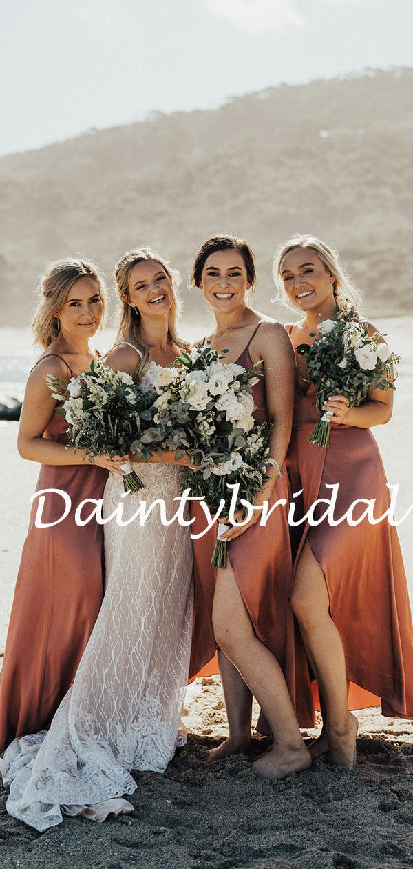 Sexy V-neck Spaghetti Strap Simple Side Slit Long Bridesmaid Dresses.DB10761