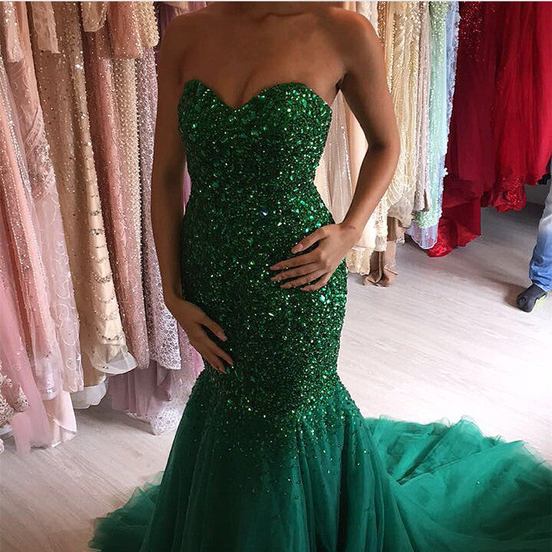 Luxury Crystal Beaded Mermaid Evening Dresses Sweetheart Prom Gowns