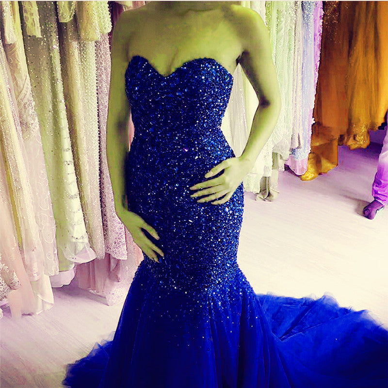 Luxury Crystal Beaded Mermaid Evening Dresses Sweetheart Prom Gowns