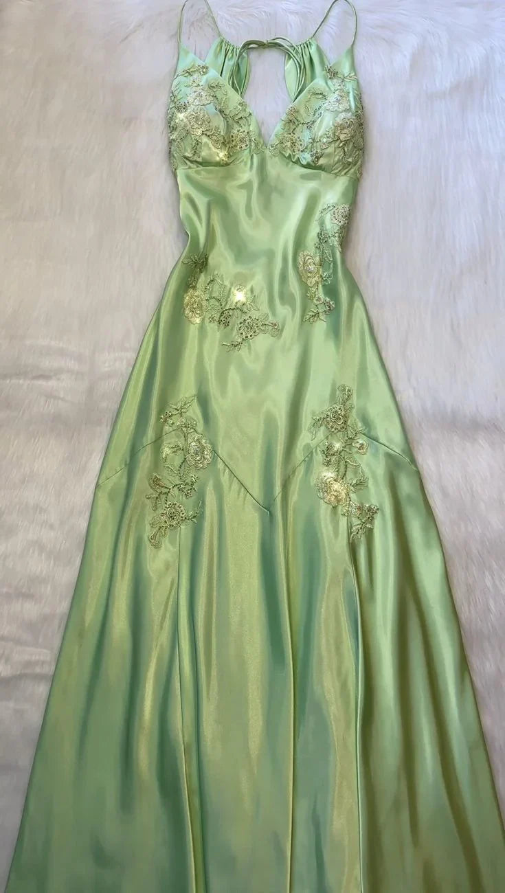 Aimishang Elegant Gowns Evening Dresses Green Satin A Line Long Prom Dresses Formal Party Dress Prom Dress Shops