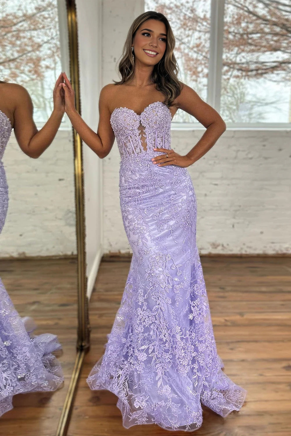Black Sweetheart Lace Appliques Mermaid Long Prom Dresses