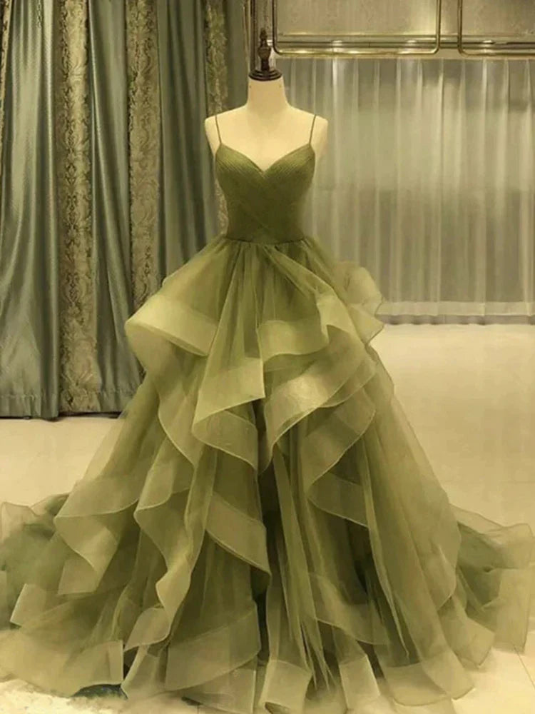 Aimishang Elegant Dress For Formal Spaghetti Strap Green A Line Long Prom Dress Formal Evening Gown Party Dress