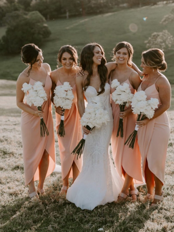 Popular V-neck Mermaid Side Slit Simple Bridesmaid Dresses Online.DB10850