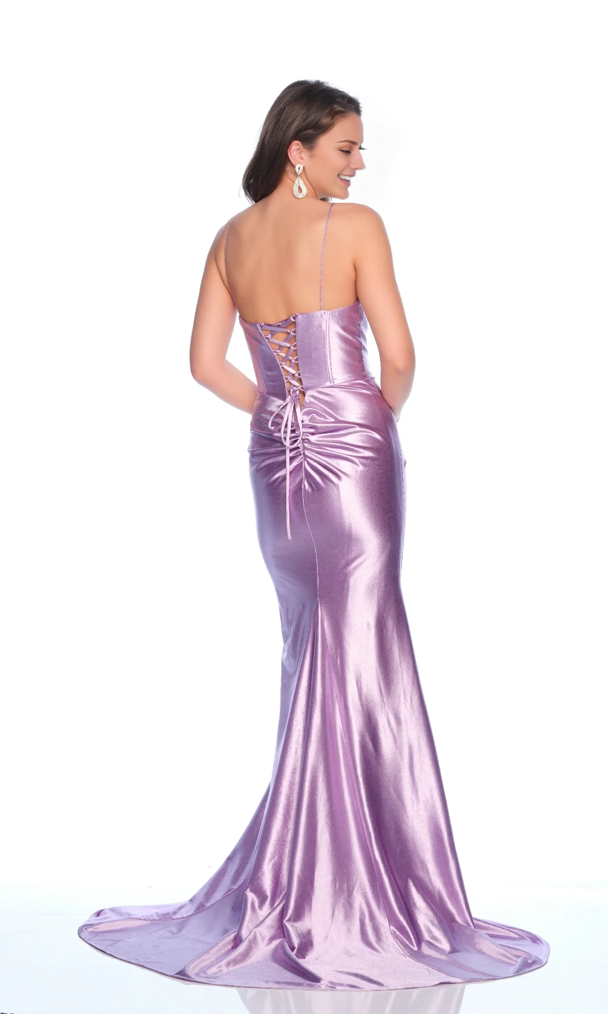Jimiss Sweetheart Collar Thin Shoulder Straps Wrinkled Back Side Split and Floor length Evening Dress