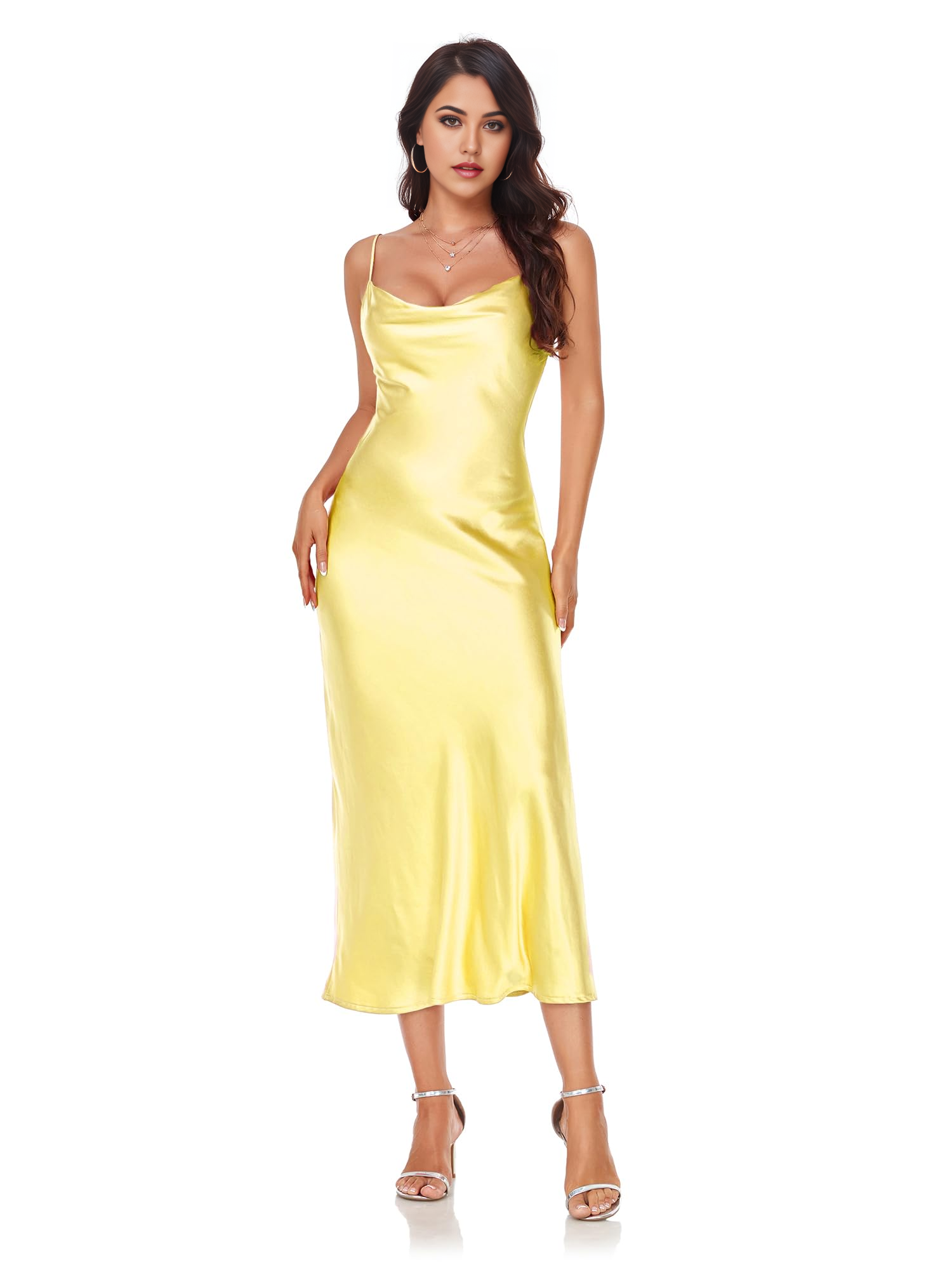 Sheath Crew Neck Spaghetti Strap Satin formal dresses Bridesmaid Dresses evening gown Prom Dress