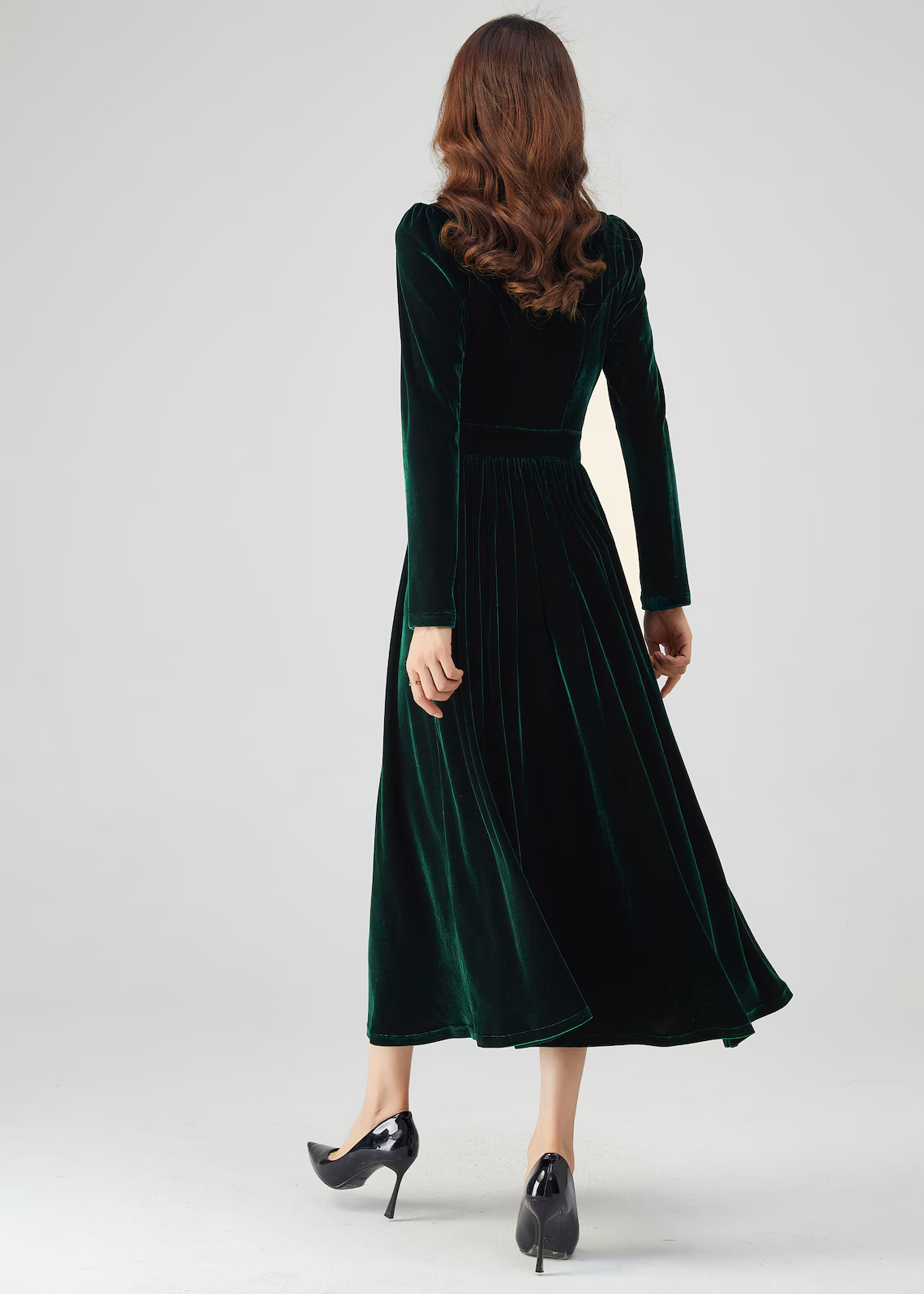 Aimishang Elegant Velvet Dress Long Sleeves Dress V Neck Formal Dress for Wedding Guest