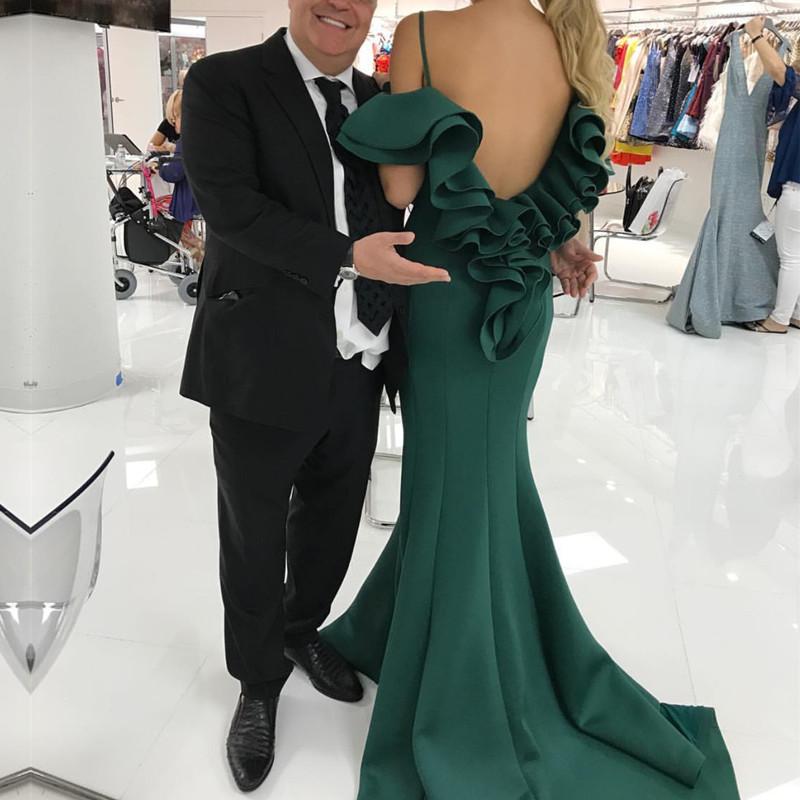 Ruffle Back Long Satin Mermaid Prom Dresses 2018 Formal  Evening Gowns