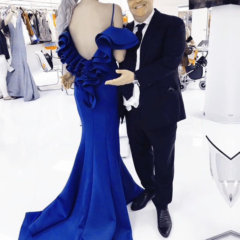 Ruffle Back Long Satin Mermaid Prom Dresses 2018 Formal  Evening Gowns