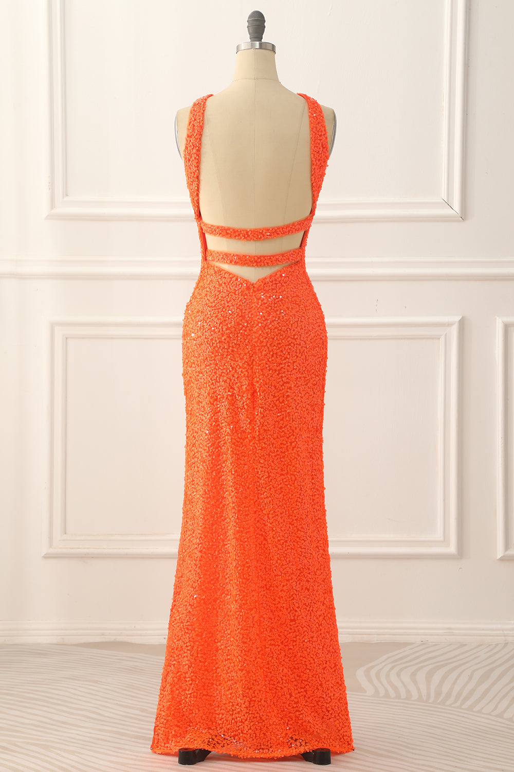 Orange Halter Backless Sequins Prom Dress With Slit Long Sexy