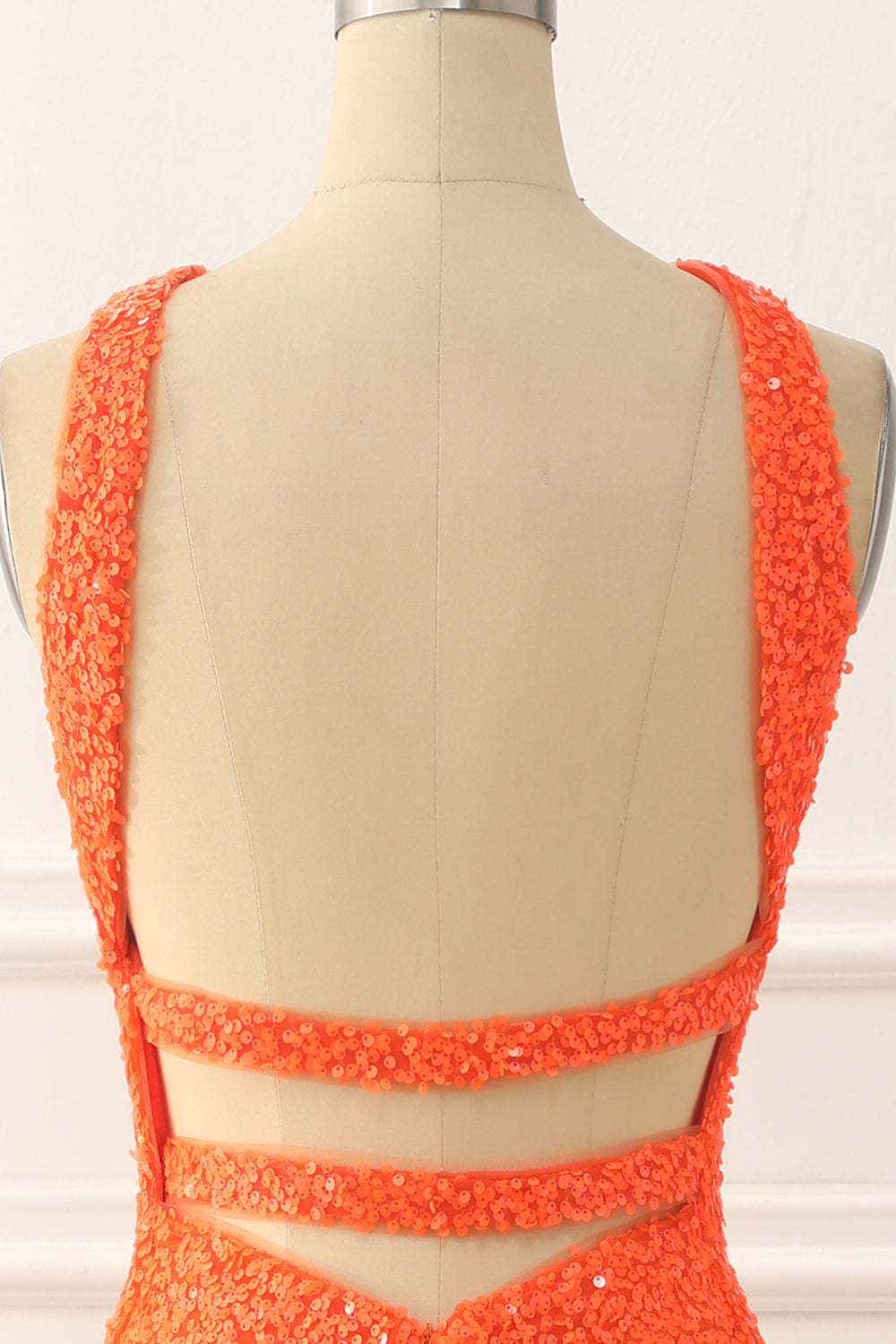Orange Halter Backless Sequins Prom Dress With Slit Long Sexy