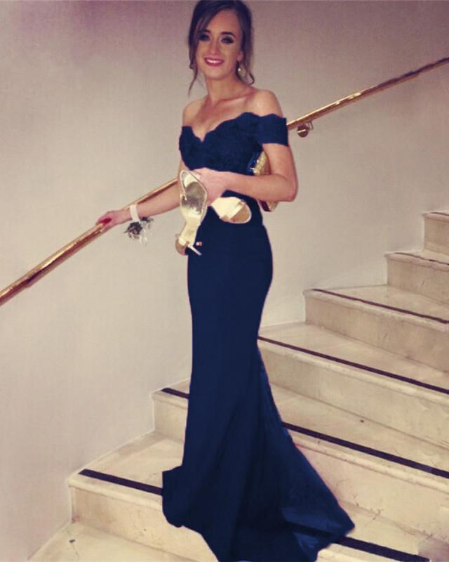 Lace V-neck Off Shoulder Mermaid Court Train Evening Dresses