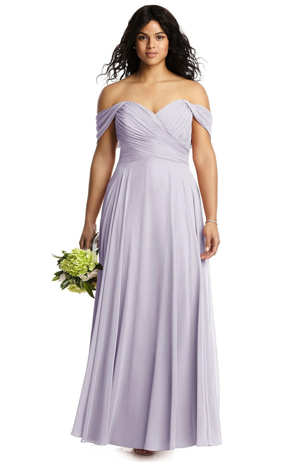 Boho Off the Shoulder Ivory Pleated Chiffon Bridesmaid Dress