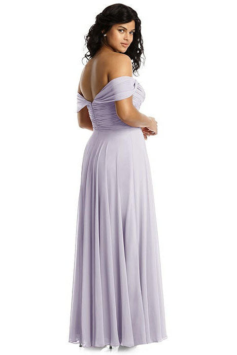 Boho Off the Shoulder Ivory Pleated Chiffon Bridesmaid Dress