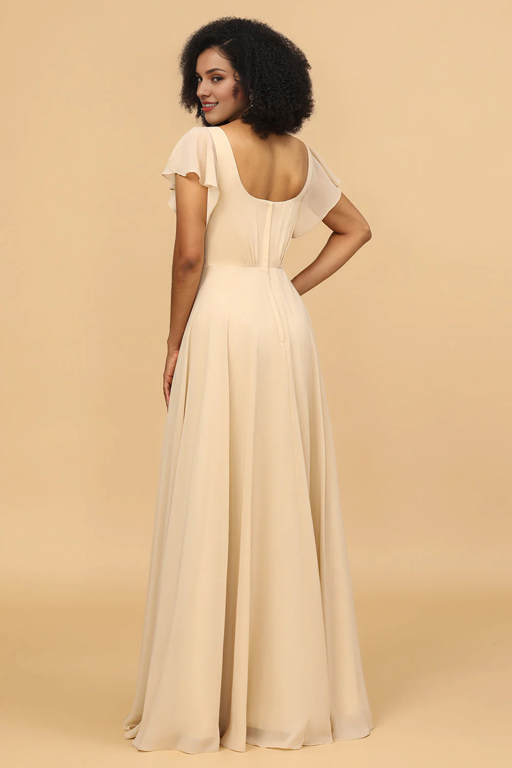 Champagne A-line Chiffon Hooded Bridesmaid Dress