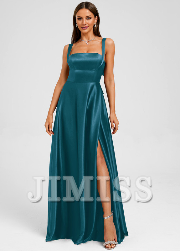 Bow A-line straight satin and floor length Prom dress